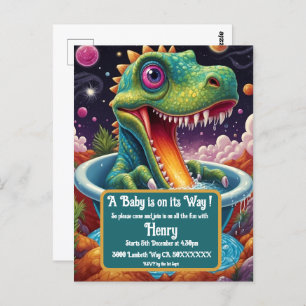 Cartão Postal design de festa Dino-Mite do chá de fraldas