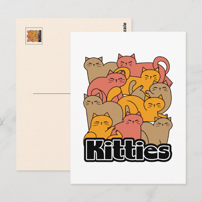Cartão Postal Design de Gatinho de  bonitos - Arte de gatos ador (Frente/Verso)
