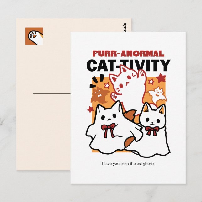 Cartão Postal Design de gato de Halloween fofo Atividade de gato (Frente/Verso)