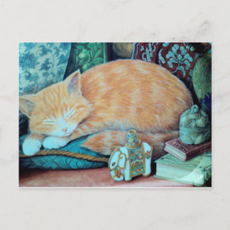 Cartão Postal Design de Gato e Elefante Indiano