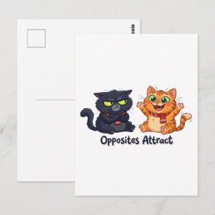 Cartão Postal Design de Gatos Fofos que Atraem Opostos