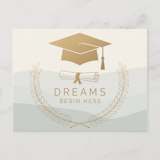 Cartão Postal Design de Graduação Dourada Elegante | Os Sonhos C (Frente)