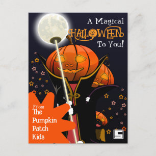 Cartão Postal Design de Halloween de Abóbora de Vampiro Fofo par