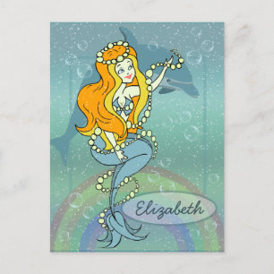 Cartão Postal Design de Ilustração Mermaid Rainbow e Dolphin I