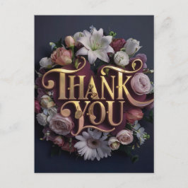 Cartão Postal Design de Letreiro “Obrigado” Floral Elegante
