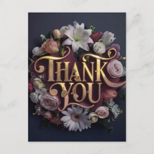 Cartão Postal Design de Letreiro “Obrigado” Floral Elegante