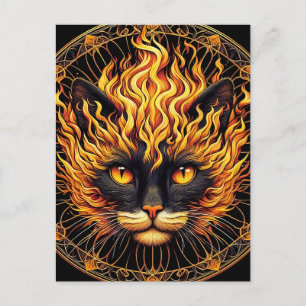 Cartão Postal Design de Mandala para o Gato de Fogo Místico