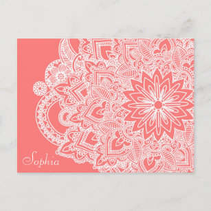 Cartão Postal Design de mão desenhada com um hena de flor da moe