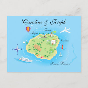 Cartão Postal Design de Mapa de Casamento Personalizado - Ilustr