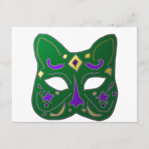 Cartão Postal Design de máscara de gato veneziana verde
