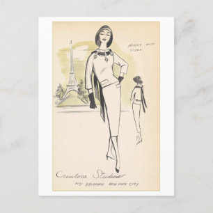 Cartão Postal Design de Moda Vintage para Vestido, Creators Stud
