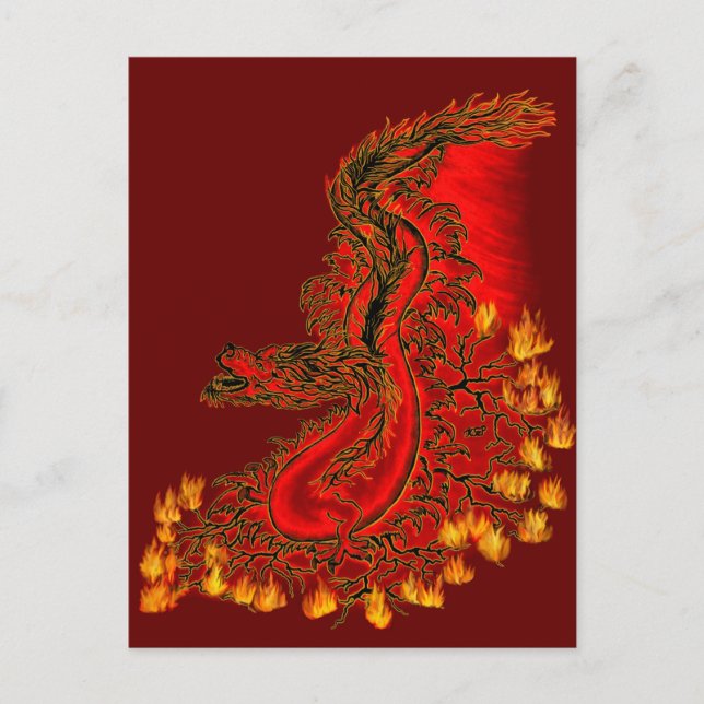 Cartão Postal Design de ouro e vermelho do Dragão da China (Frente)