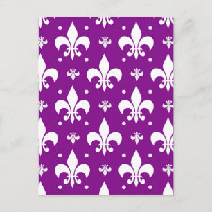 Cartão Postal Design de padrão da Fleur-de-lis de fundo roxo