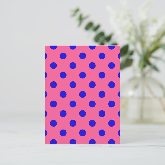 Cartão Postal Design de padrão de bolinhas rosa azul (Em pé/Frente)
