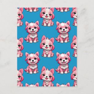 Cartão Postal Design de padrão de cachorrinho rosa - Azul