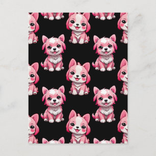 Cartão Postal Design de padrão de cachorrinho rosa - Preto