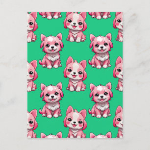 Cartão Postal Design de padrão de cachorro filhote rosa - Verde 