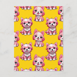 Cartão Postal Design de Padrão de Cachorro Rosa - Amarelo