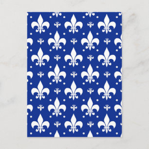 Cartão Postal Design de padrão de flor-de-lis com fundo azul