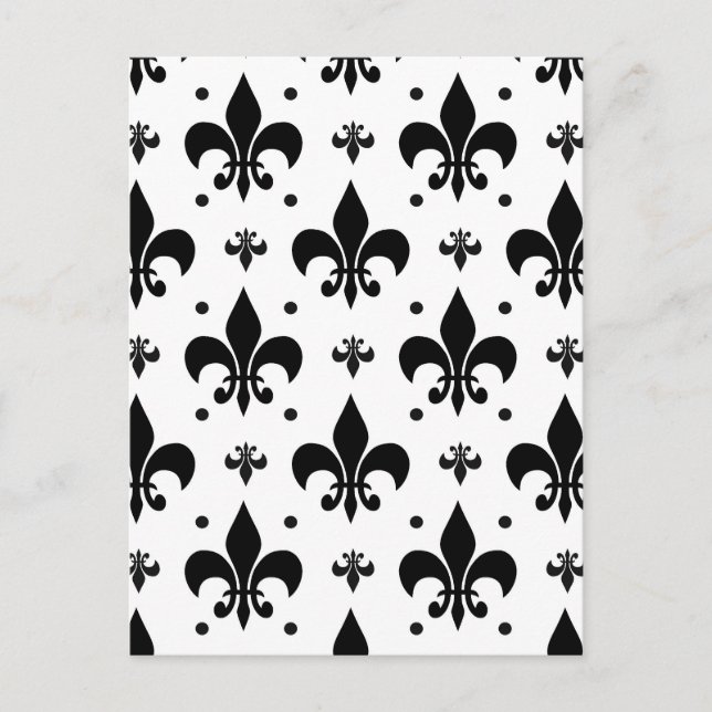 Cartão Postal Design de padrão de flor-de-lis com fundo branco (Frente)
