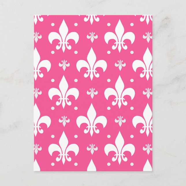 Cartão Postal Design de padrão de flor-de-lis com fundo rosa (Frente)