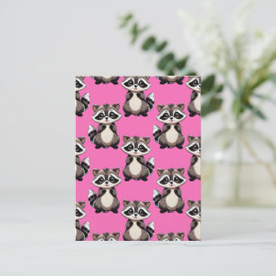 Cartão Postal Design de padrão de guaxinim rosa