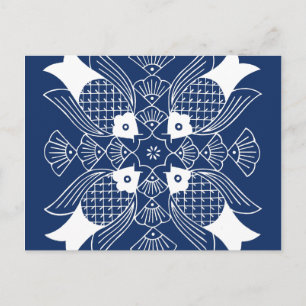 Cartão Postal Design de Peixes Submarinos com Fundo Azul