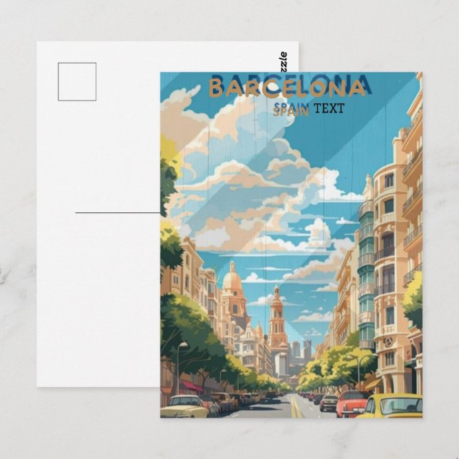 Cartão Postal Design de pôster de viagem Barcelona Espanha Viage (Frente/Verso)