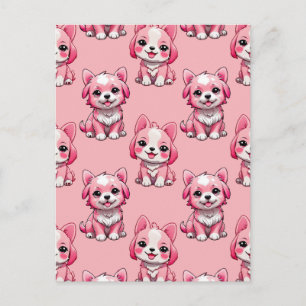 Cartão Postal Design de Puppy Dog Patterno - Rosa
