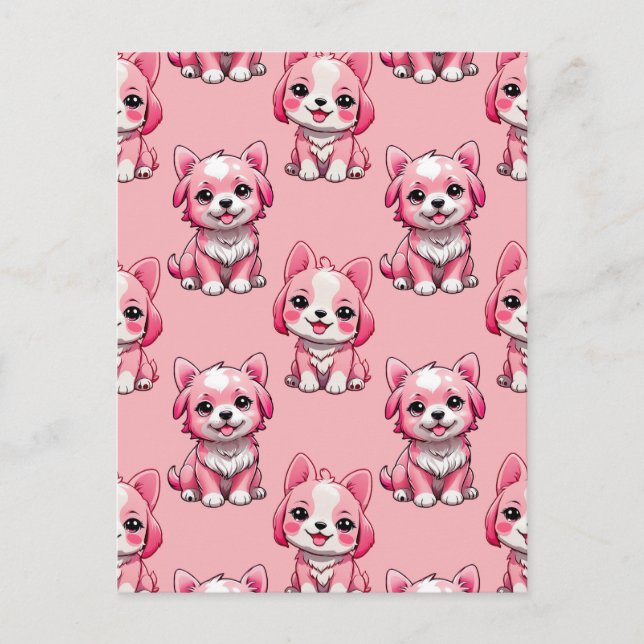 Cartão Postal Design de Puppy Dog Patterno - Rosa (Frente)