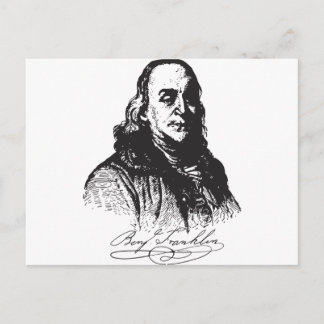 Cartão Postal Design de retrato e assinatura de Benjamin Frankli