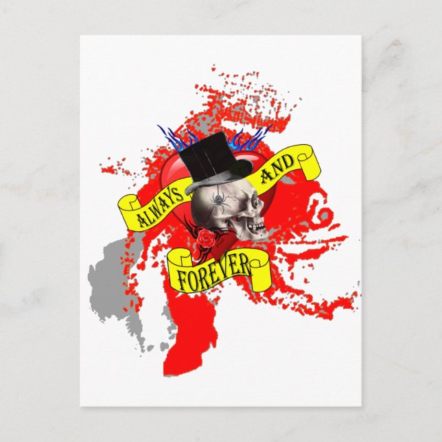 Cartão Postal Design de tatuagem no crânio e no coração (Frente)