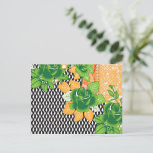 Cartão Postal design de uma parede verde e amarela pendurada