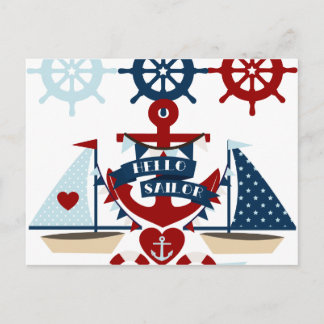 Cartão Postal Design de vela de vela ancoradora de vela náutica