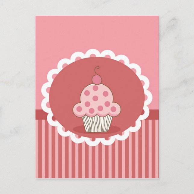 Cartão Postal Design do Cupcake rosa (Frente)
