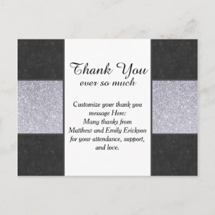 Cartão Postal Design do painel Glitter Preto Marble e Silver