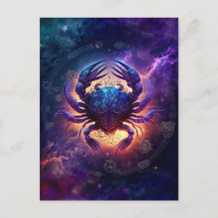Cartão Postal Design em Aquarela do Signo de Câncer