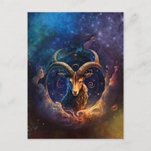 Cartão Postal Design em Aquarela do Signo de Capricórnio