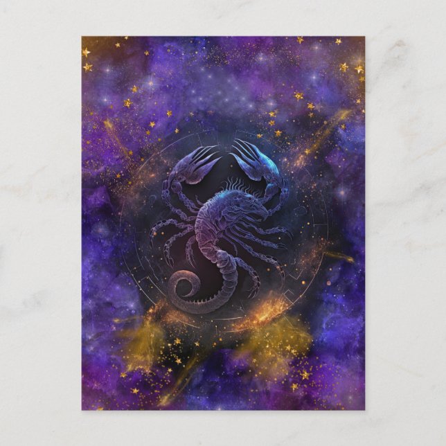 Cartão Postal Design em Aquarela do Signo de Escorpião (Frente)