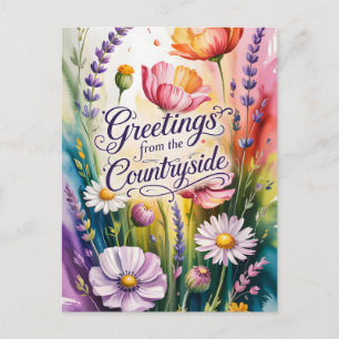 Cartão Postal Design Floral Cumprimentos Campestres