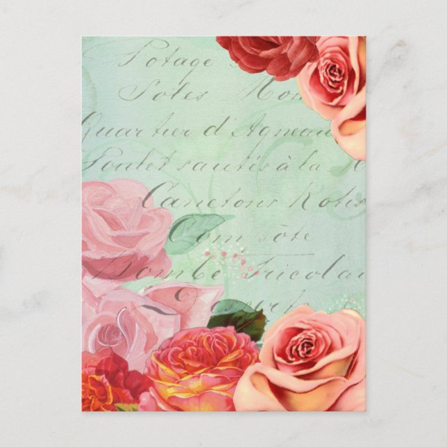 Cartão Postal design floral Vintage Rosa (Frente)