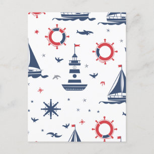 Cartão Postal Design náutica azul, branco e vermelho