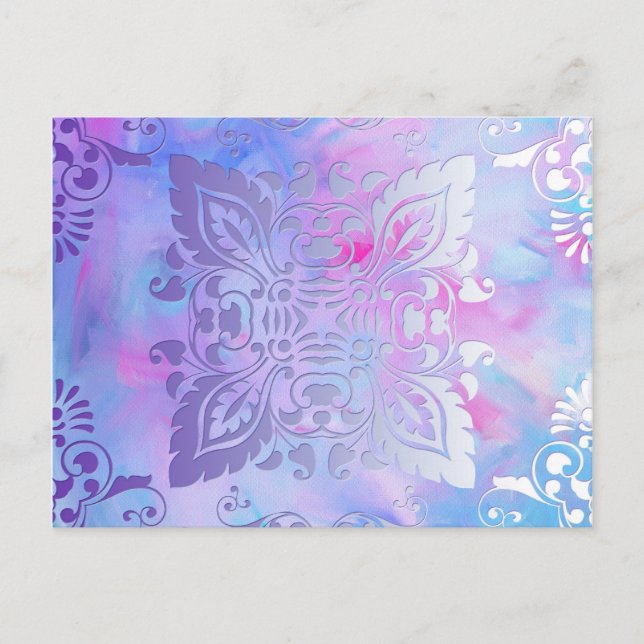 Cartão Postal Design Ornamentado rosa e azul (Frente)