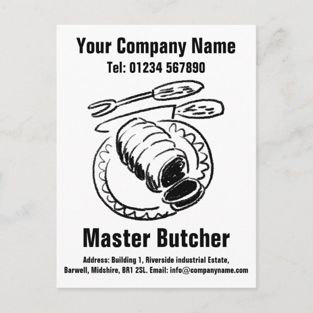 Cartão Postal Design para personalizar. Butcher Mestre (Frente)