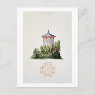 Cartão Postal Design para um pavilhão em estilo oriental simplif