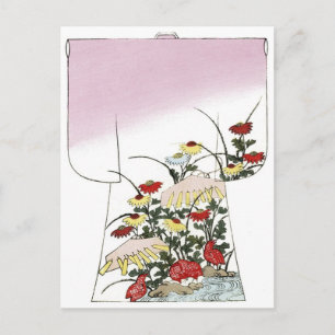 Cartão Postal Design Pink Kimono Woodblock