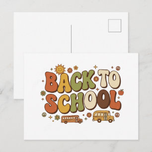 Cartão Postal Design Retro Groovy de Volta às Aulas