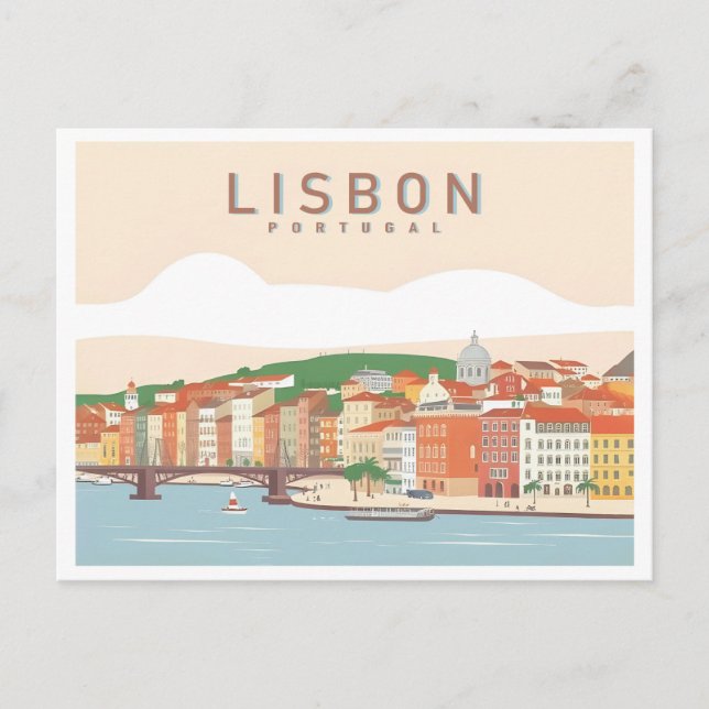 Cartão Postal Design Viagem de Lisboa Portugal Pastel (Frente)