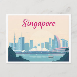 Cartão Postal Design Viagem de Singapura Pastel