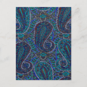 Cartão Postal Designer de Boho de Paisley Azul
